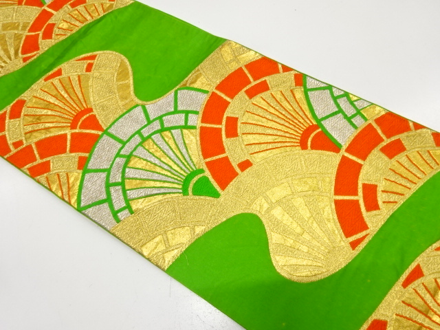 アンティーク　霞取りに源氏車模様織り出し袋帯（材料）